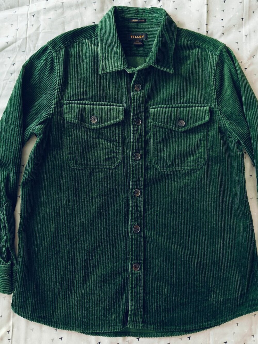 Tilley green corduroy oversized shirt, men's L